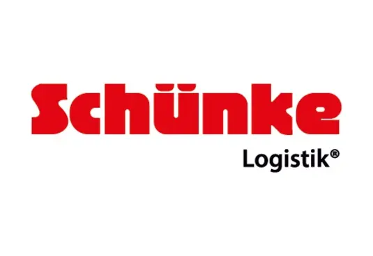 Logo von Schünke Logistik mit rotem Schriftzug „Schünke“ und schwarzem „Logistik®“.